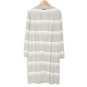 T Tahari Stripe Longline Cardigan In Grey/ White Star Size L